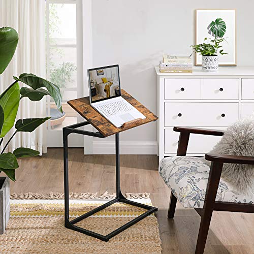 Sofa Side Table, Laptop Table with Tilting Top, Heavy Duty Steel Frame, for Living Room, Easy To Assemble, Industrial Style, Rustic Brown and Black