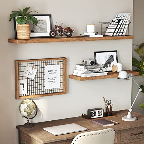 Floating Shelf, Wall Shelf for Photos, Decorations, in Living Room, Kitchen, Hallway, Bedroom, Bathroom, Rustic Brown