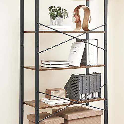 Bookshelf, 6-Tier Shelving Unit with Steel Frame, Tall Rustic Shelves for Living Room, Office, Study, Hallway, Industrial Style, 80 x 30 x 186 cm, Rustic Brown and Black