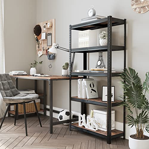 Shelving Unit, 30 x 75 x 150 cm, 650 kg Load Capacity (130 kg per Shelf), Industrial, Adjustable Storage Shelves, for Living Room, Kitchen, Garage, Rustic Brown and Black