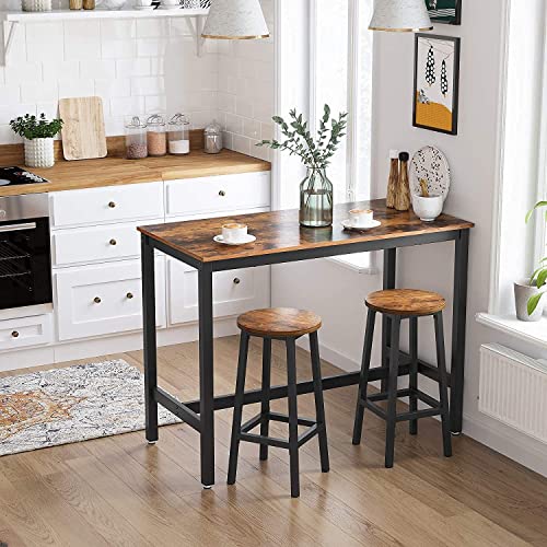 Set of 2 Bar Stools, Tall Kitchen Stools, Sturdy Steel Frame, 65 cm Tall, Easy Assembly, Industrial Style, Rustic Brown and Black