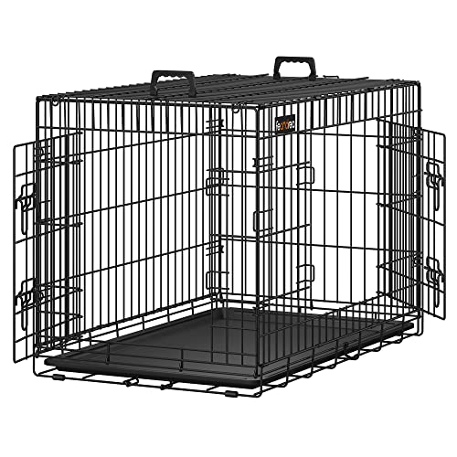 Dog Crate, Foldable, 92.5 cm Long, 2 Doors, L, Black