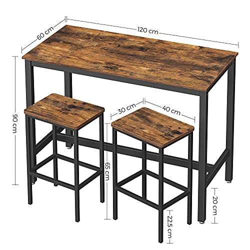 Dining Table Set, Bar Table with 2 Bar Stools, Breakfast Dining Table and Stools Set, Kitchen Counter with Bar Dining Chairs, for Kitchen, Living Room, Dining Room, Rustic Brown