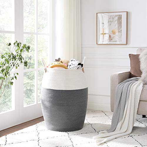 Cotton Rope, Storage Handle, 125L Laundry Basket, for Clothes, Toys, Blankets, Living Room, Bedroom, Grey and Beige