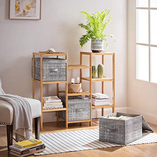 Set of 3 Foldable Storage Boxes with Lids, Fabric Cubes with Label Holders, Storage Bins Organiser, 30 x 40 x 25 cm, Heather Grey