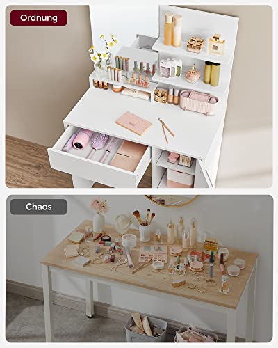 Dressing Table, Makeup Table, Vanity Table with Mirror, 1 Drawer, 2 Shelves, Storage Cabinet, Makeup Organiser, White