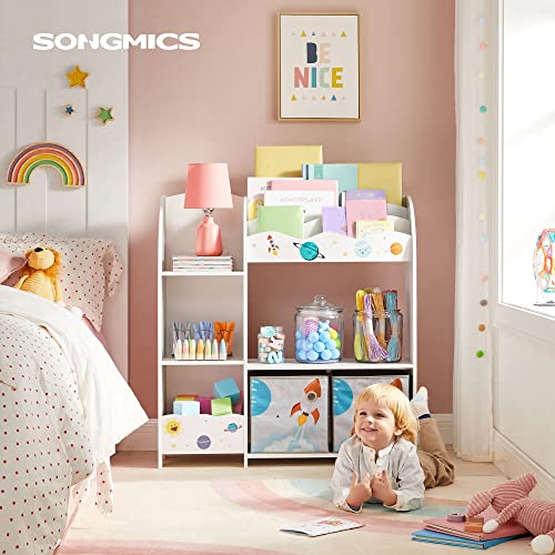 Toy and Book Organiser for Kids, Multi-Functional Storage Unit with 2 Storage Boxes, High Capacity, Universal Theme, for Playroom, Bedroom, Living Room, White