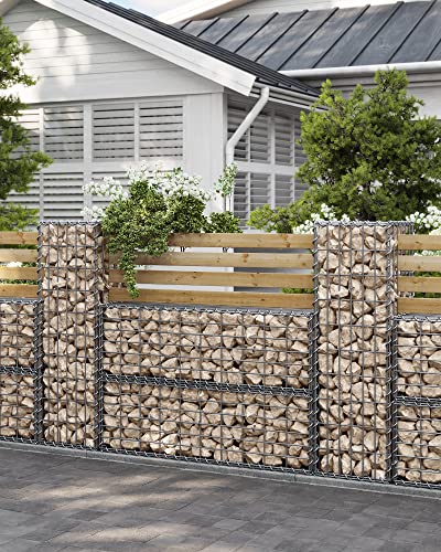 Gabion Basket, Metal Gabion Cage with 5 x 10 cm Mesh for Stones, Galvanised, Garden Decor Wall Partition, 100 x 30 x 30 cm, Silver