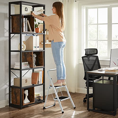 Songmics  Folding Step Ladder with 2 Steps, Folding Section, Safety Locking Mechanism, Easy to Store, Load Capacity 150 kg, TÜV Rheinland-Tested to EN14183