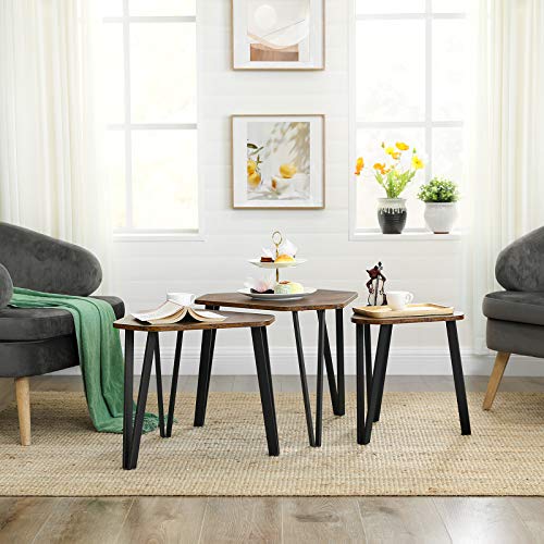 Nesting Coffee Table, Set of 3 End Tables for Living Room, Stacking Side Tables, Sturdy and Easy Assembly, Steel Frame, Industrial Style, Rustic Brown and Black