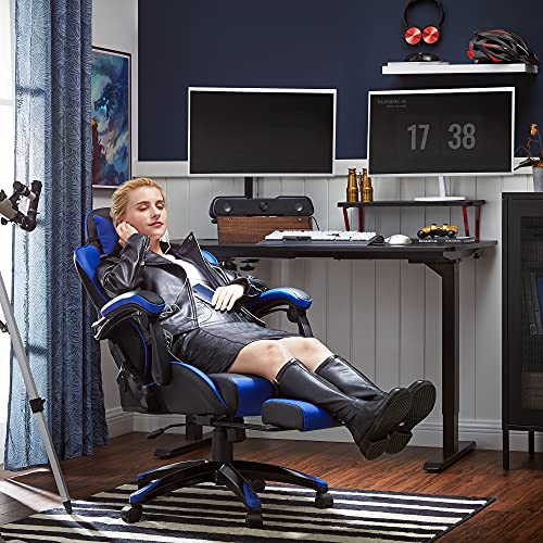 Gaming Chair, Ergonomic Office Chair, Desk Chair, Extendable Footrest, 90°-135° Tilt Angle, Maximum Load 150 kg, Black/Blue