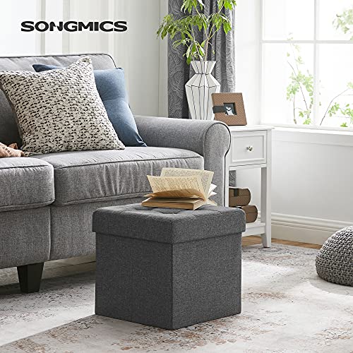 Folding Storage Ottoman Stool Footrest and Textile Linen Dark Grey 38 x 38 x 38 cm lsf27z