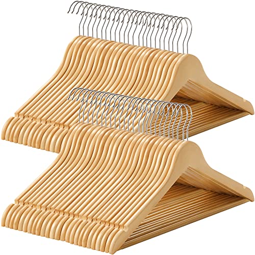 (Maple Wood) 44.5 cm Wooden Adult Wooden Coat Hangers with Trouser Bar (Natural, 50)