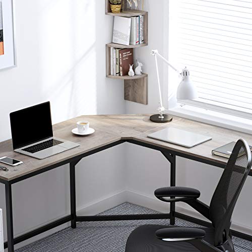 L-Shaped Computer Desk, Corner Desk for Study, Home Office, Gaming, Space-Saving, Easy Assembly, Industrial Design, Greige and Black