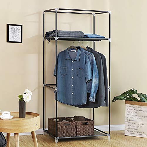 Fabric Wardrobe, Foldable Closet with Hanging Rail, Single Clothes Rack, Storage Organiser for Bags, Toys, Shoes, Living Room, Bedroom, Cloakroom, 75 x 45 x 160 cm, Grey