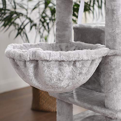 Large Cat Tree with 3 Cat Caves, 164 cm Cat Tower, Light Grey