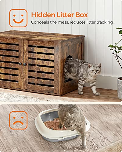 Cat Litter Tray Cabinet with Doors for Cat House Cat Litter Tray Easy Assembly Vintage Brown