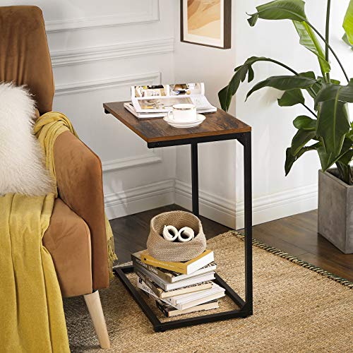 Side Table, Small Sofa Table, End Table, Laptop Table, for Bedroom, Living Room, Work in Bed or on The Sofa, Simple Structure, Stable, Industrial Style, Rustic Brown and Black