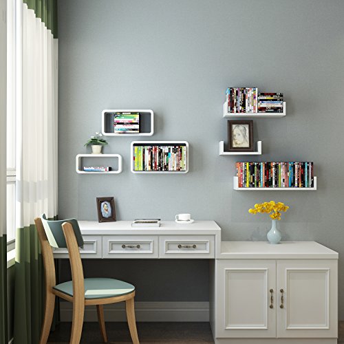 Wall, Set of 3 Floating Shelves, Cube Storage Organisers, Each Holds up to 15 kg, 44, 39, 34 cm, White , 34 x 10 x 14.5 cm