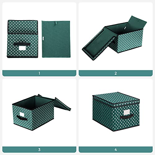 Storage Boxes with Lid, Set of 3, Folding Boxes with Labels for Christmas, Fabric Boxes with Snowflakes Pattern for Closet, 30 x 40 x 25 cm, Green