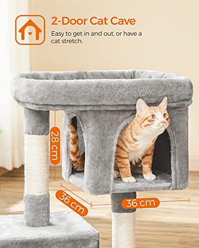 Cat Tree, Compact Cat Condo with 2 Caves, Light Grey