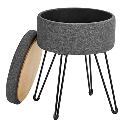 Round Storage Ottoman Bundle, Small Ottoman Stool with Storage, Vanity Chair, Footrest, for Living Room, Bedroom, Dark Gray LOM002G02 and