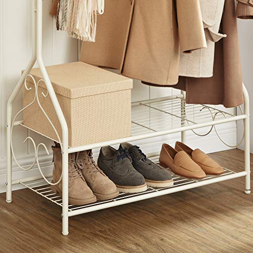 Vintage Clothes Stand and Rack with Garment Rail and 2 metal shelves 92 x 41 x 173 cm (W x D x H) Cream