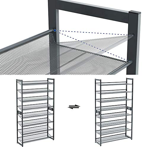 8-Tier Shoe Rack, Set of 2 Stackable 4-Tier Shoe Organisers, Steel Mesh Shoe Shelf Storage, Adjustable Flat or Angled Shelves, Cool Grey