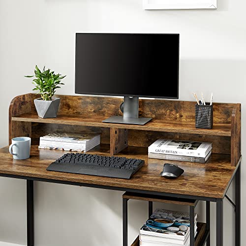 Computer Desk, Writing Study Desk with Monitor Stand, Cable Hole, 3-Tier Rolling Cart, Steel Frame, Industrial Style, Rustic Brown and Black