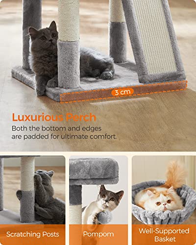 Multilevel Cat Tree, 110 cm Cat Tower, Cat Condo, Light Grey