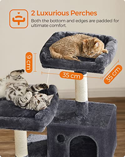 Cat Tree, Stable Cat Tower, 2 Plush Perches, 143cm, Smoky Grey