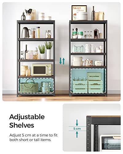 Shelving Unit, 40 x 90 x 180 cm, 875 kg Load Capacity (175 kg per Shelf), Industrial, Adjustable Storage Shelves, for Living Room, Kitchen, Garage, Rustic Brown and Black