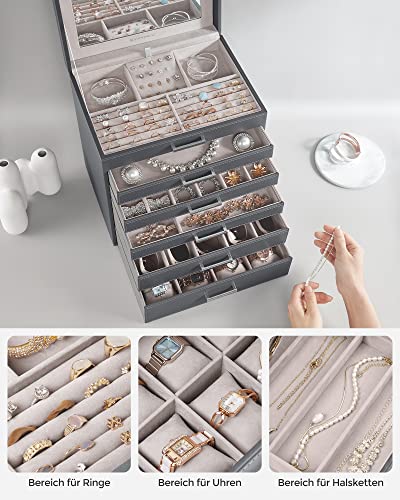 Jewellery Box, Jewellery Organiser, Large Jewellery case, with 6 Layers and 5 Drawers