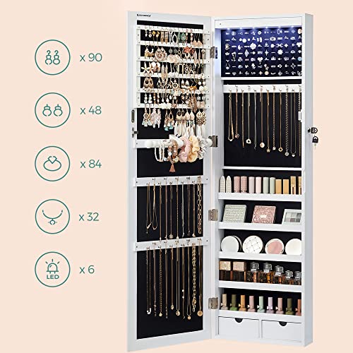 Jewellery Cabinet Armoire, Lockable Wall-Mounted Storage Organiser Unit for Necklace Earring, with Mirror and Various Compartments