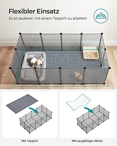 Pet Playpen, Guinea Pig Run and Cage with Floor, Indoor DIY Transparent Plastic Enclosure for Hamsters, Rabbits, Hedgehogs, Small Animal Exercise Habitat, Grey