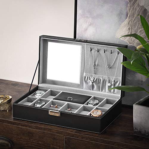 Watch and Jewellery Storage Box Case for 8 Watches with Mirror and Cufflink Box