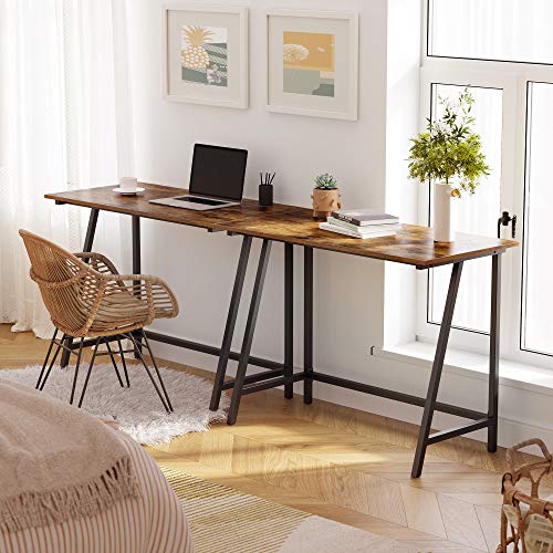 Computer Desk, Writing Desk with Steel Frame, Rustic Top, Work Table for Office and Home Study, Easy Assembly, 100 x 50 x 75 cm, Industrial, Rustic Brown and Black