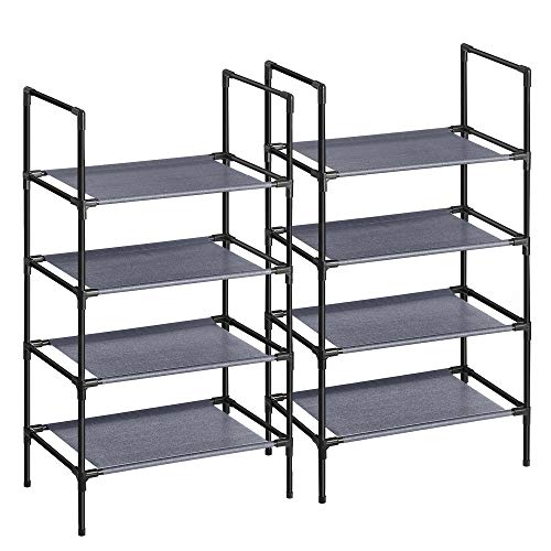 4-Tier Shoe Rack, Set of 2 Shoe Storage Organiser with Metal Frame, Non-Woven Fabric Layer, for Hallway, Bedroom, Living Room, 45 x 28 x 80 cm, Grey