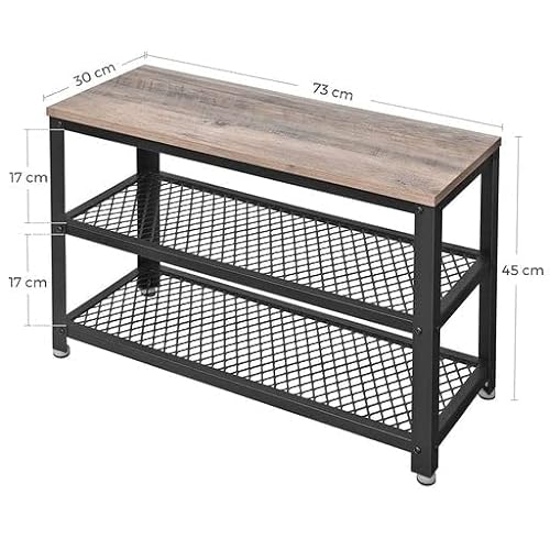 Shoe Bench, Shoe Rack with 2 Shelves, Shoe Organiser, 73 x 30 x 45 cm, Entryway Living Room Hallway, Steel Structure, Industrial Style, Greige and Black