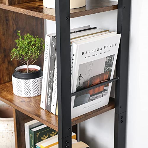 Bookshelf, Storage Shelf, Large Bookcase with Doors, 4 Shelves, Stable Steel Structure, Industrial Style, for Living Room, Office, Rustic Brown and Black