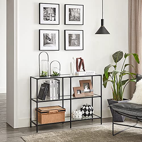 Console Table, Sofa Table with 3 Shelves, Tempered Glass Shelf, 30 x 100 x 73 cm, Steel Frame, Modern, for Hallway Living Room Bedroom, Black