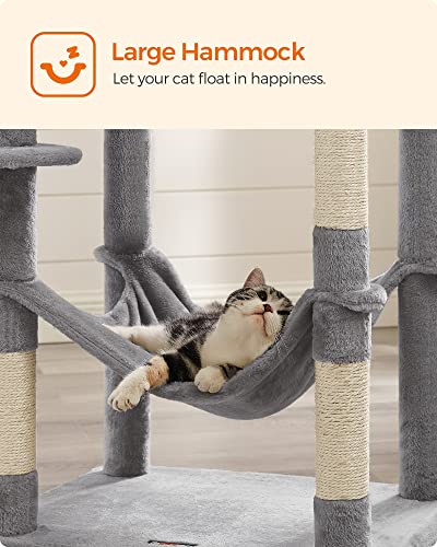 Cat Tree, 191 cm Tall Cat Tower, Scratching Posts, Soft, Light Grey