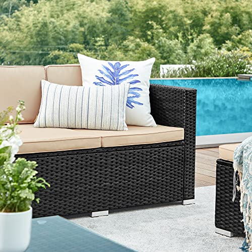 Balcony Furniture Garden Furniture Set PE Polyrattan Lounge Set with Cushions and Glass Table Patio Furniture Corner Sofa Outdoor for Patio Balcony Garden Black Taupe