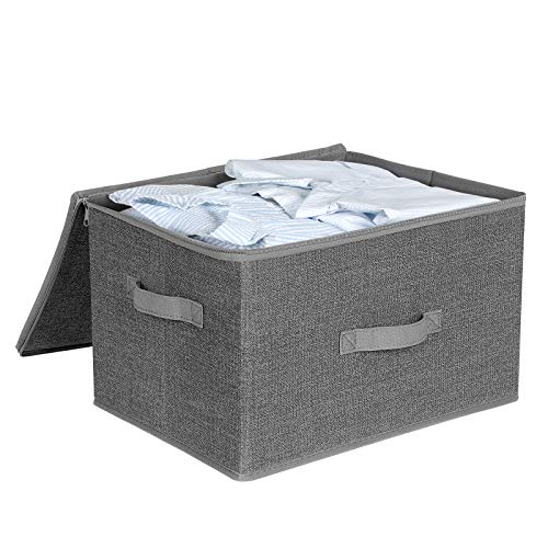 Storage Boxes with Lids, Foldable Storage Basket Bins with Handles, Clothes Toys Organiser, Grey