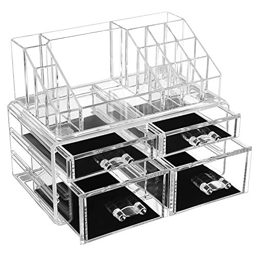 Acrylic Makeup Organiser Cosmetic Jewellery Storage with 4 clear drawers Display Boxes 2 Pieces Set