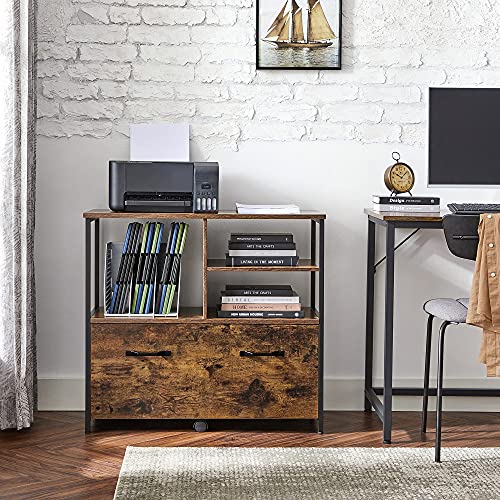 Mobile File Cabinet for Home Office, Filing Cabinet with Drawers and Open Shelves, for A4 and Letter Size Documents, Printer Stand with Castors, Industrial, Rustic Brown and Black