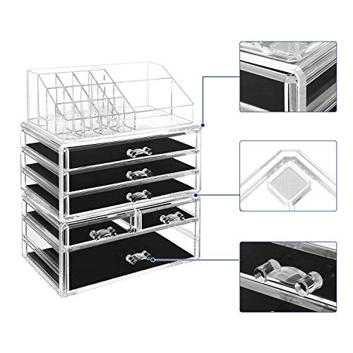 Large Clear Acrylic Make up Organiser, Stackable Cosmetic Box, with 6 Drawers, for Palette Brush Foundations Lipstick Nail Polish Hairpins, Great Gift for Loved Ones