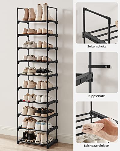 Shoe Rack, 10-Tier Metal Shoe Storage Organiser, Customisable Design, Metal Frame, Space-Saving Rack, for Dressing Room, Hallway, 30 x 45 x 174 cm, Black