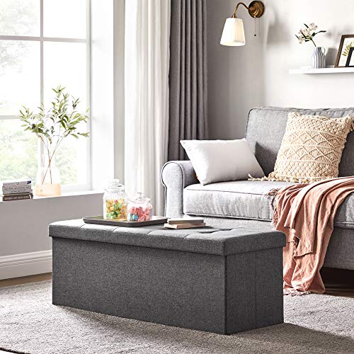 Songmics Bench with Storage Space, Seat Chest, Storage Box, Foldable, Max. static load capacity 300 kg, with metal divider grid, 120 L, 110 x 38 x 38 cm, imitation linen