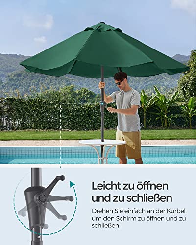 290 cm Garden Parasol Umbrella, UPF 50+, Sun Shade, 30° Tilt in 2 Directions, Crank Handle for Opening and Closing, for Outdoor Gardens Pool Balcony Patio, Base Not Included, Green